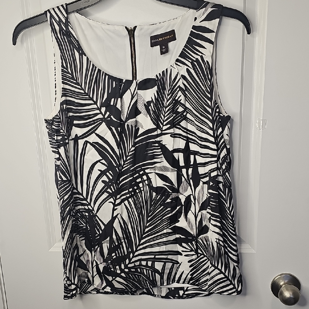 Dana Buchman Black and White Leaf Print Tank Top